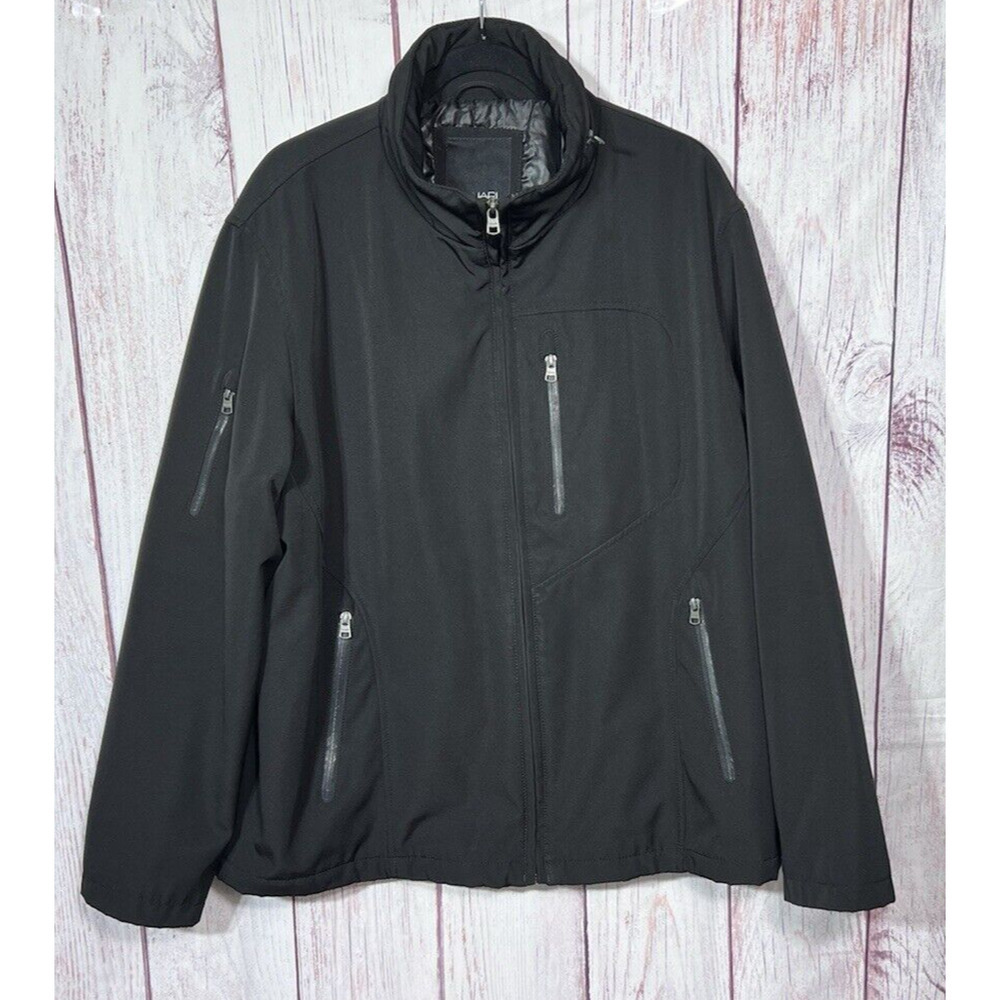 Tahari Men’s Softshell Casual Jacket Hooded Black Zipped Pockets Size L